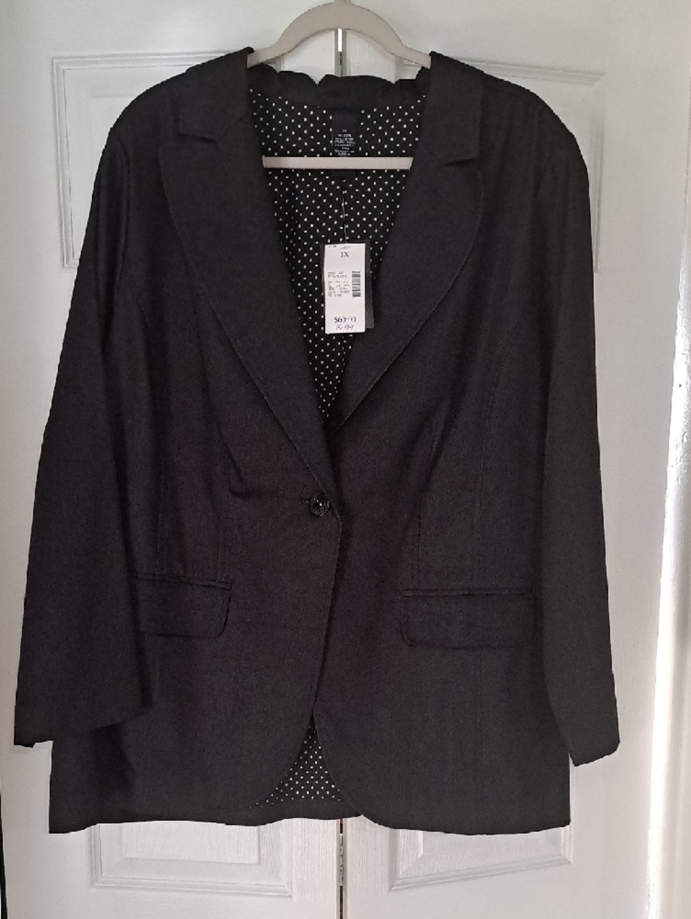 NEW Liz & Me Black Women's Blazer with Polka Dot Lining, Sz 1X - 18/20W